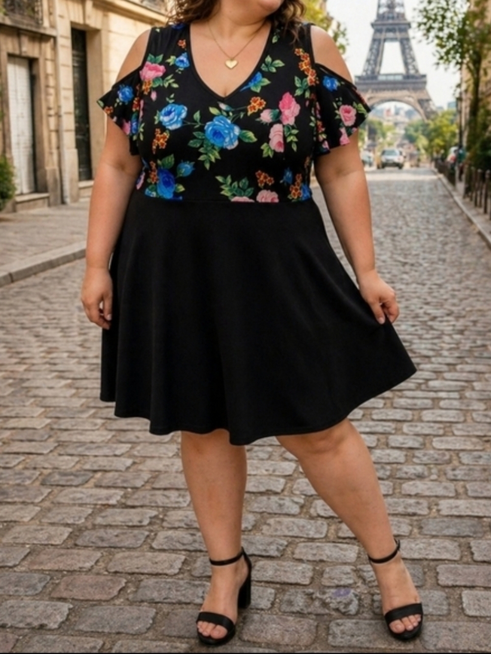 ‼️3 for $20‼️  Dani's Closet Vibrant Floral Bodice Cold Shoulder Dress